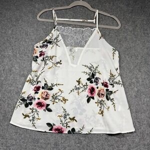 No Brand Tank Top Blouse Floral White Lace Front Womens Large Spaghetti Strap